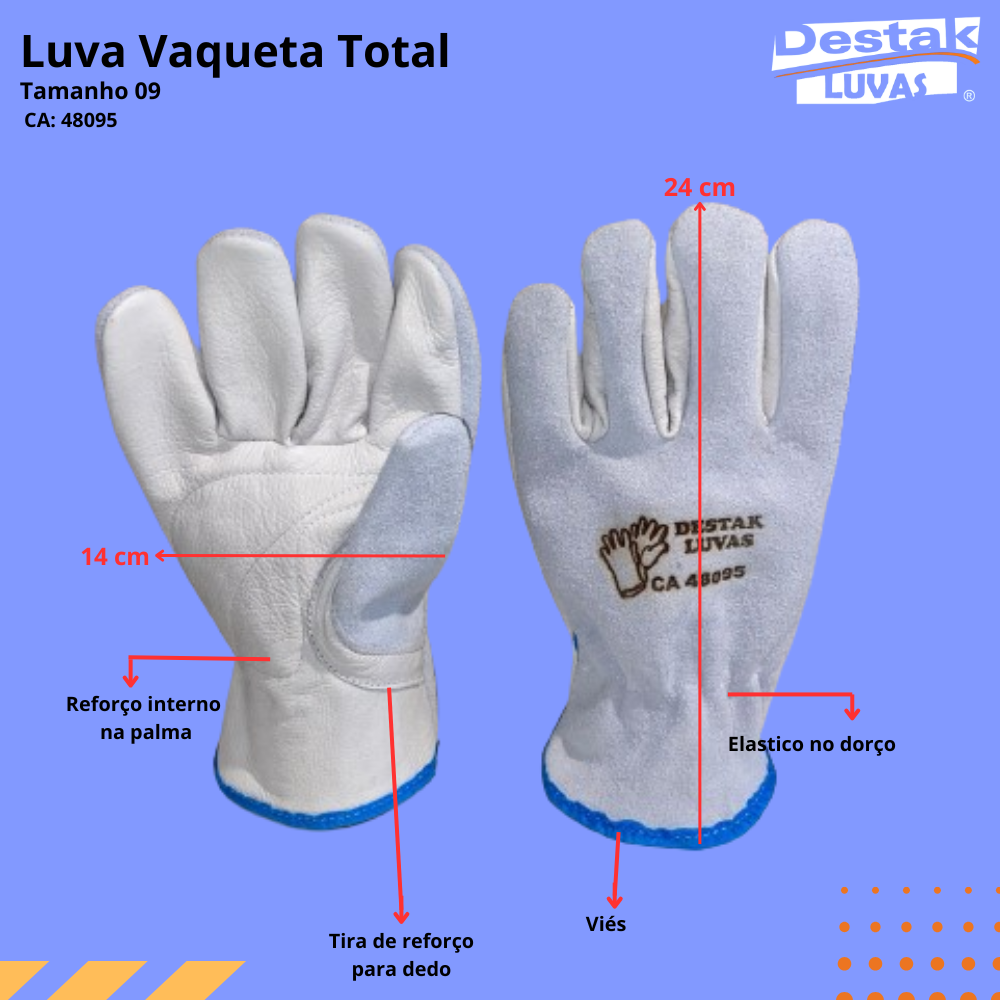 LUVA DE VAQUETA MISTA PETROLEIRA - VAQUETA + COURO - PAR