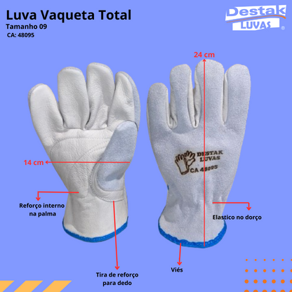 LUVA DE VAQUETA MISTA PETROLEIRA - VAQUETA + COURO - PAR